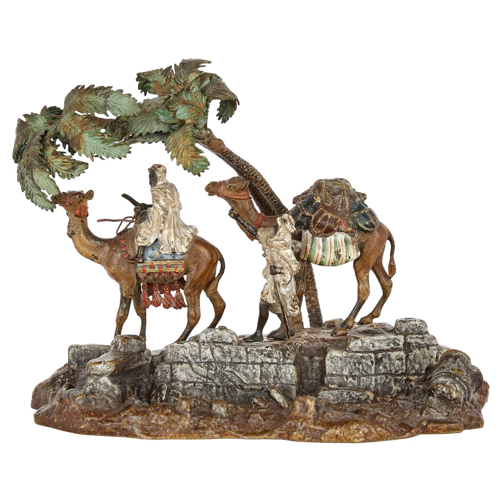 Viennese Cold-Painted Orientalist Bronze Group by Franz Bergman For Sale