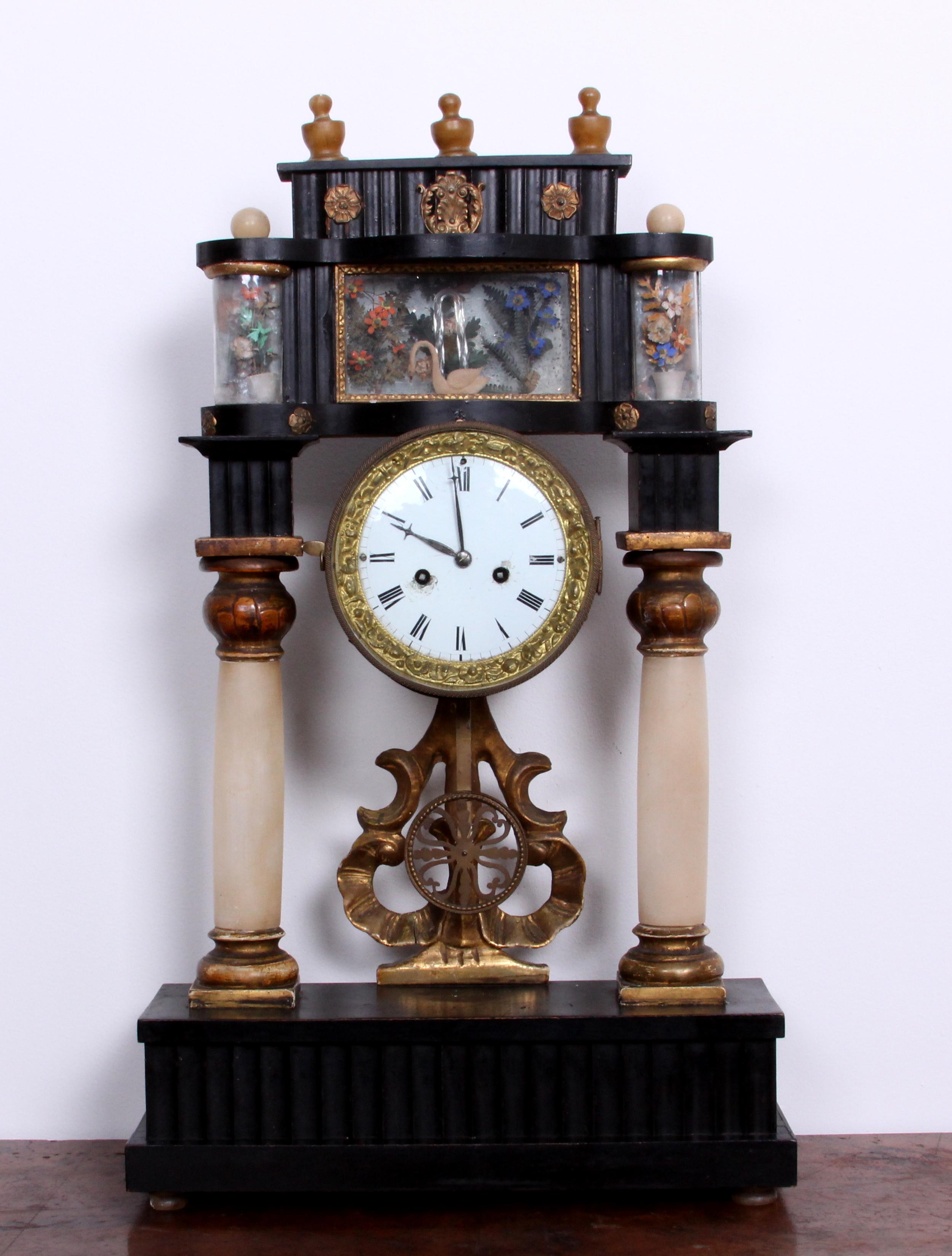 Wiener Säulen-Uhr Portal-Uhr Biedermeier-Ära Minenblumen-Schrank ar. 1840  im Angebot 1