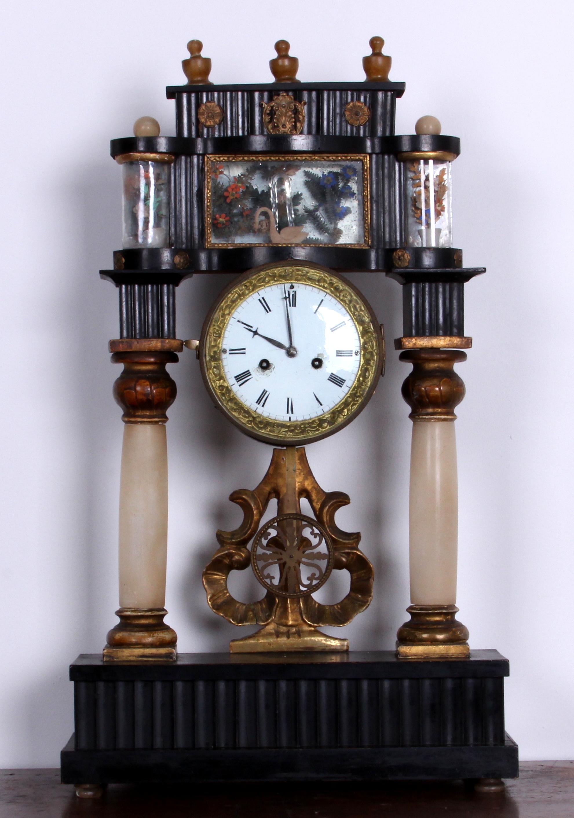 Austrian Viennese Column Clock Portal Clock Biedermeier era min flower showcase ar. 1840  For Sale