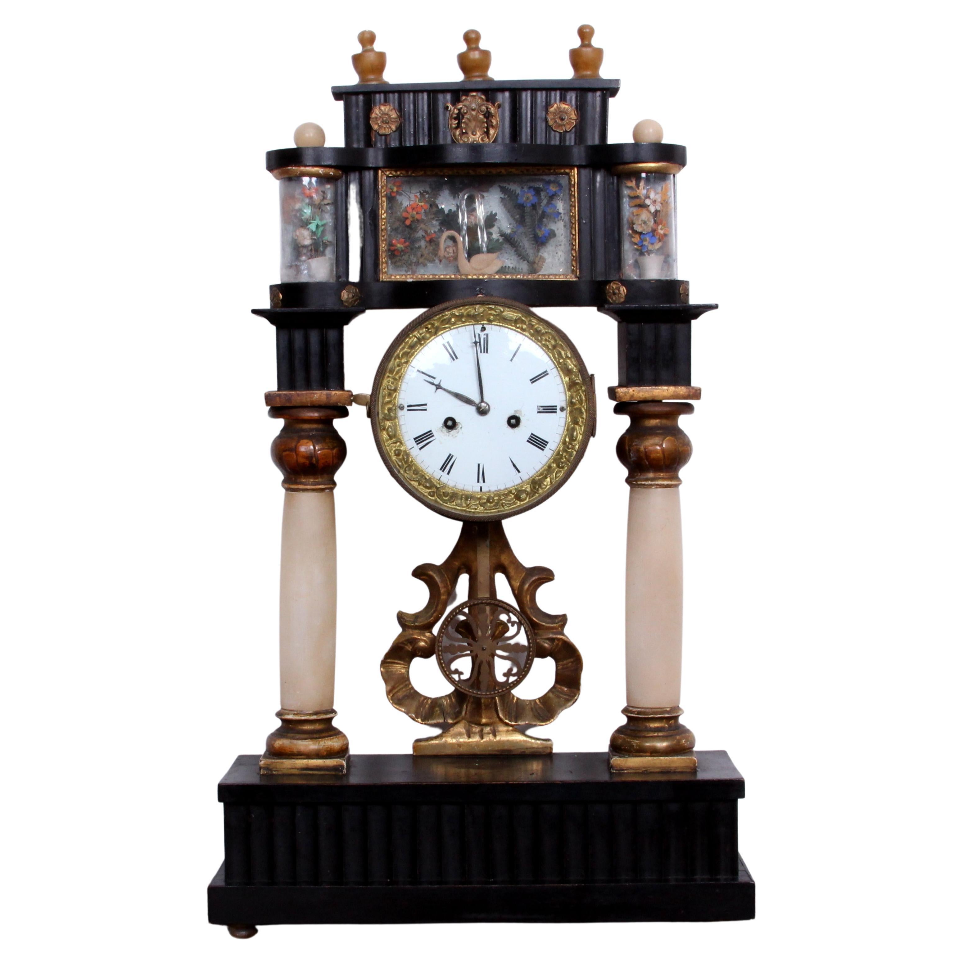 Horloge à colonne viennoise Portal Clock de l'époque Biedermeier, vitrine de fleurs, ar. 1840 