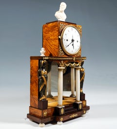 Viennese Empire Portal Clock With Caryatids And Gilded Fittings, Around 1810