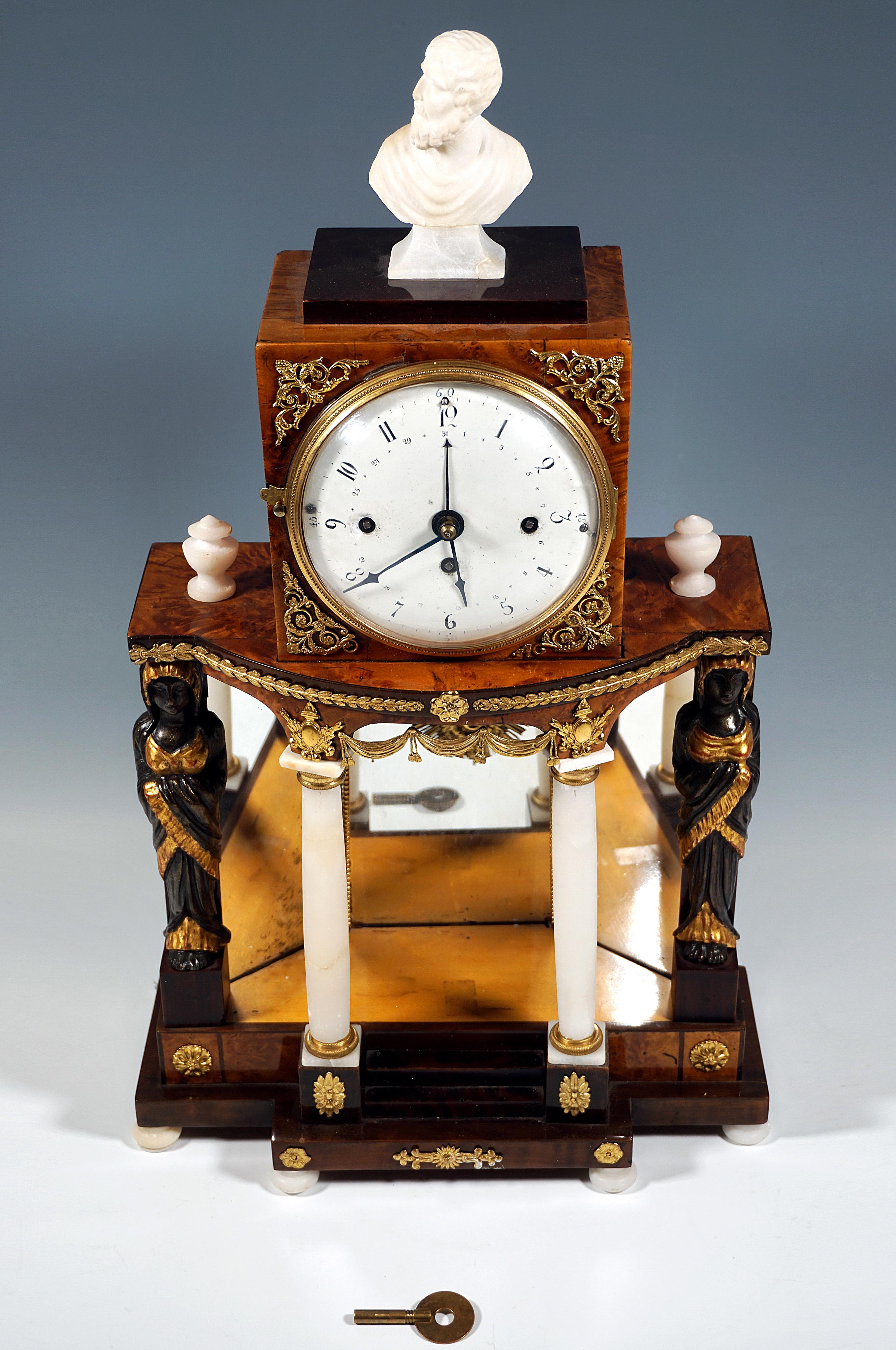 Fait main Horloge portail Empire viennoise avec cariatides et garnitures dorées, vers 1810 en vente