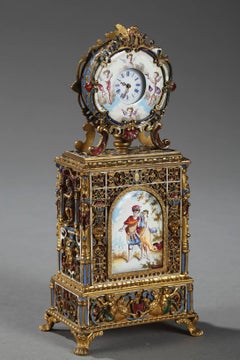 Viennese Enamel and Gilt Brass Table Clock, Mid-19th Century