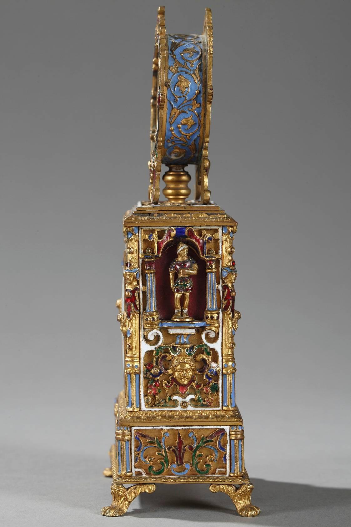 Renaissance Revival Viennese Enamel and Gilt Brass Table Clock, Mid-19th Century For Sale