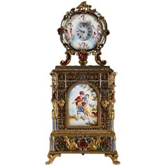 Viennese Enamel and Gilt Brass Table Clock, Mid-19th Century