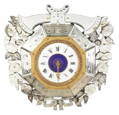 Orologio da parete viennese smaltato e specchiato, quadrante in porcellana, Art Deco, anni '60
