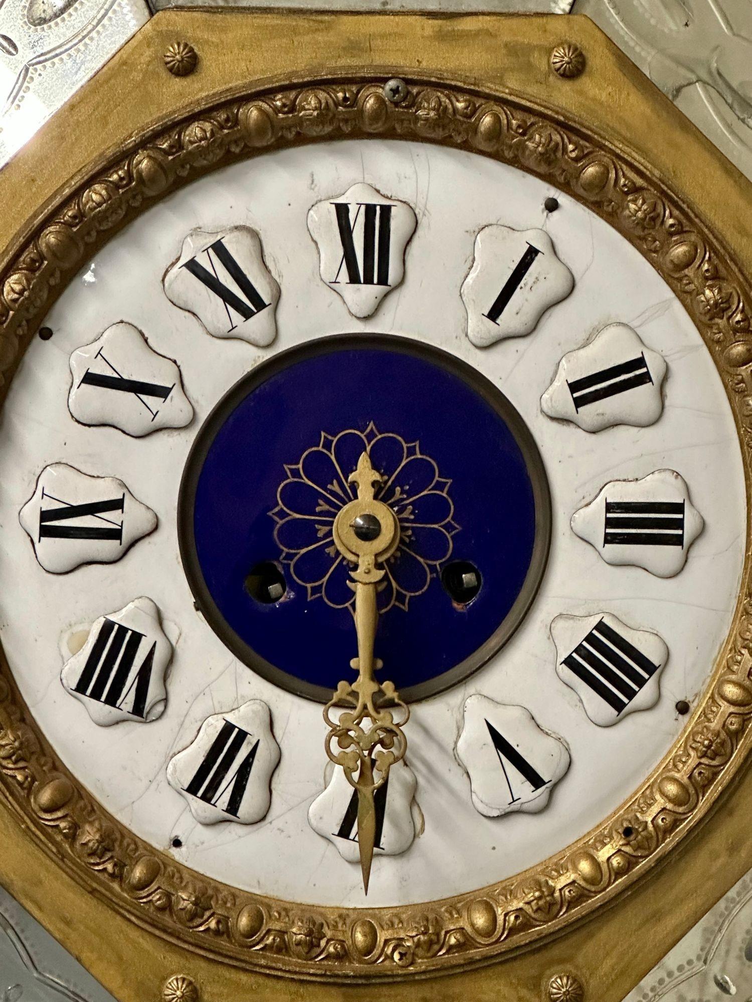 Viennese Enamel and Mirrored Hanging Wall Clock, Porcelain Face, Art Deco, 1960s 1