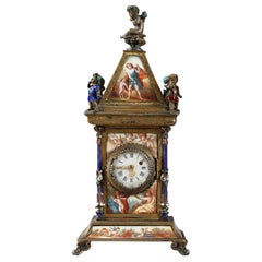 Viennese Enamel and Silver Clock, 19th Century