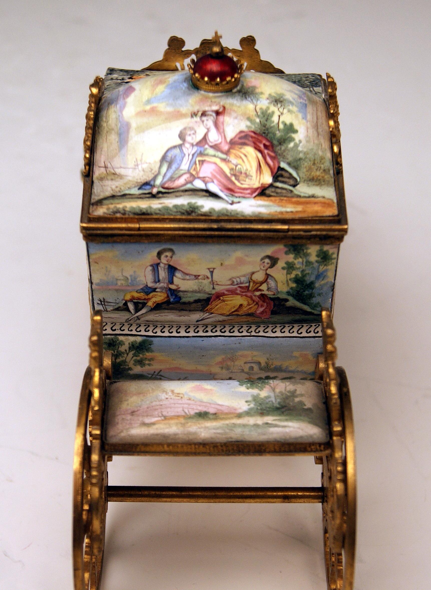 Viennese Enamel Carriage Painted Gilt Bronze Mountings Vienna Made circa 1880 3