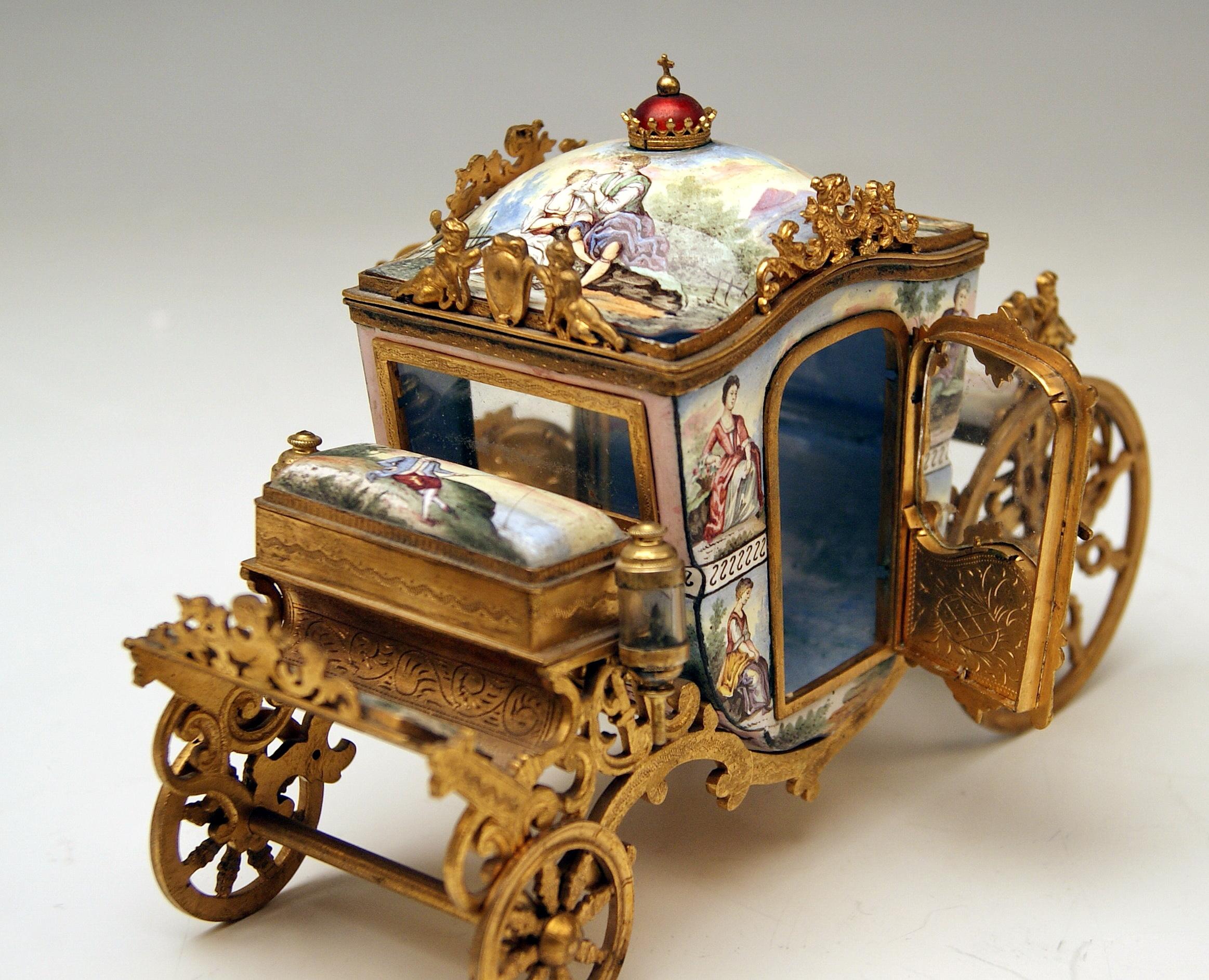 Late 19th Century Viennese Enamel Carriage Painted Gilt Bronze Mountings Vienna Made circa 1880