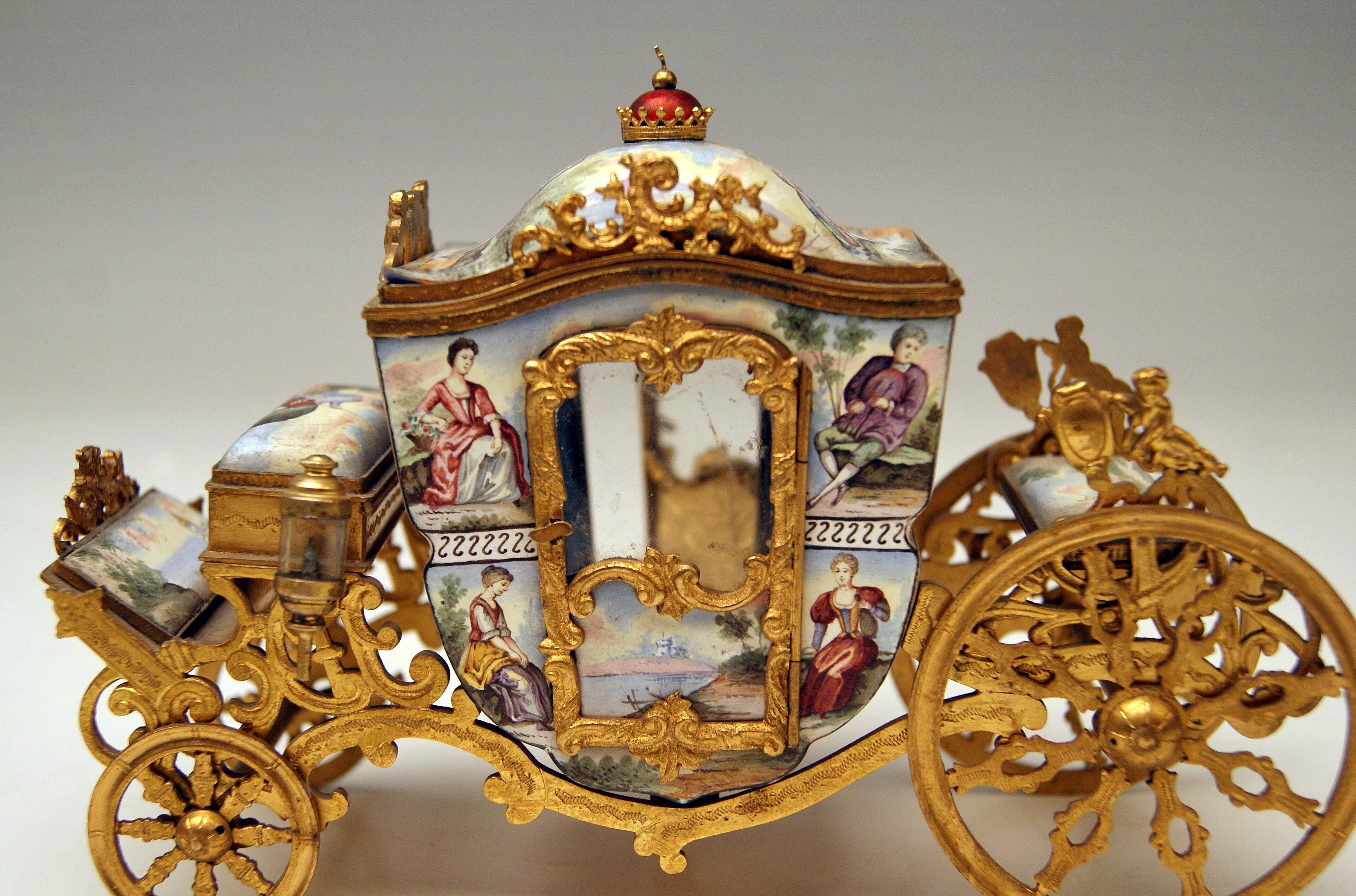 Viennese Enamel Carriage Painted Gilt Bronze Mountings Vienna Made circa 1880 1