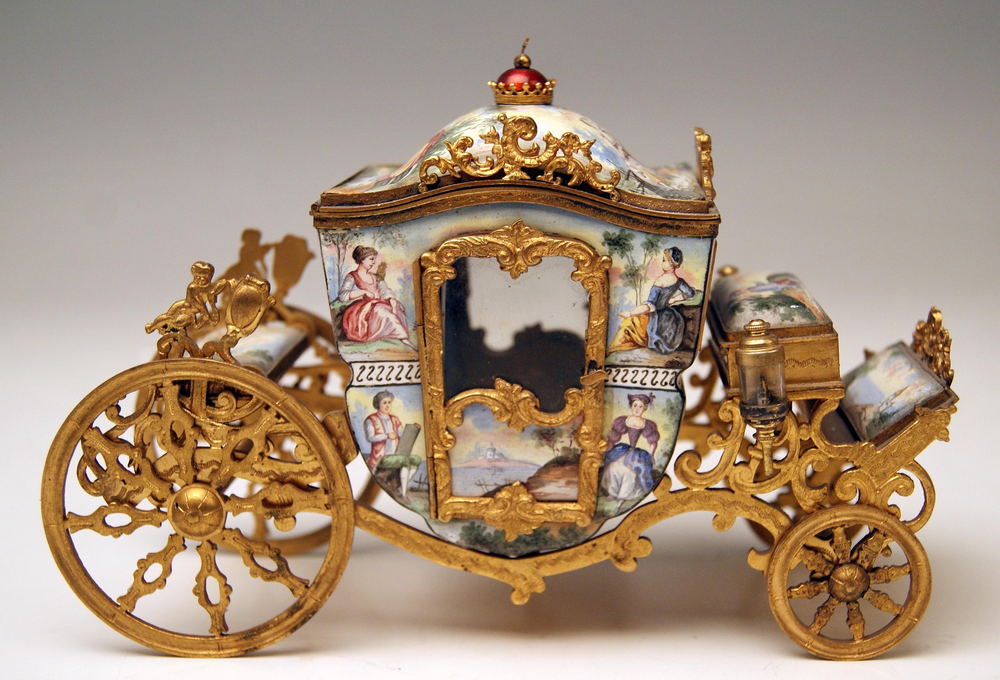 Viennese Enamel Carriage Painted Gilt Bronze Mountings Vienna Made circa 1880 2