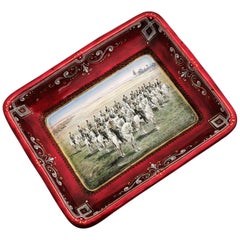 Viennese Enamel Dish / Trinket Pin Tray circa 1880 Turkish Military Parade