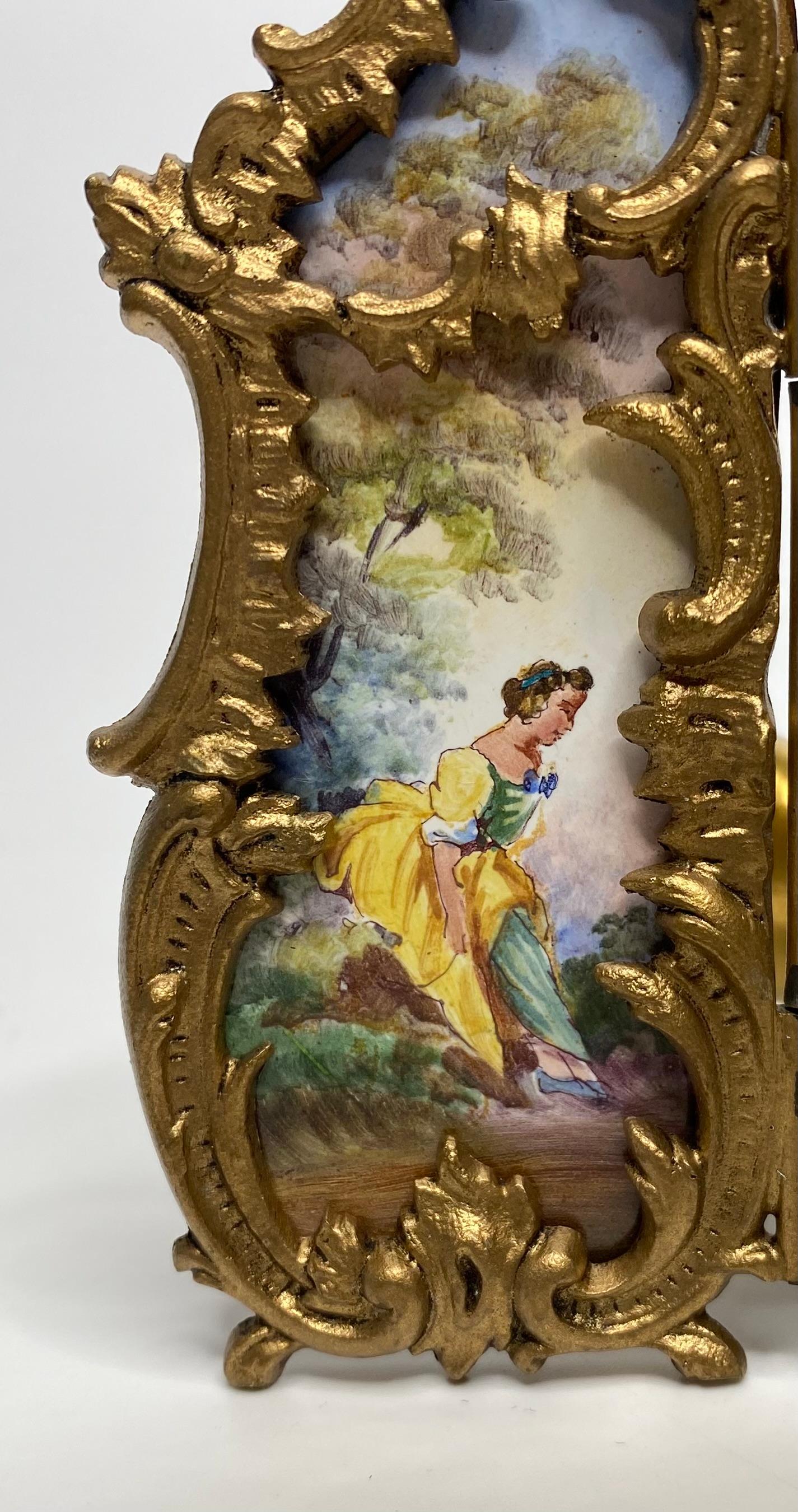 Victorian Viennese enamel miniature screen, c. 1900. For Sale