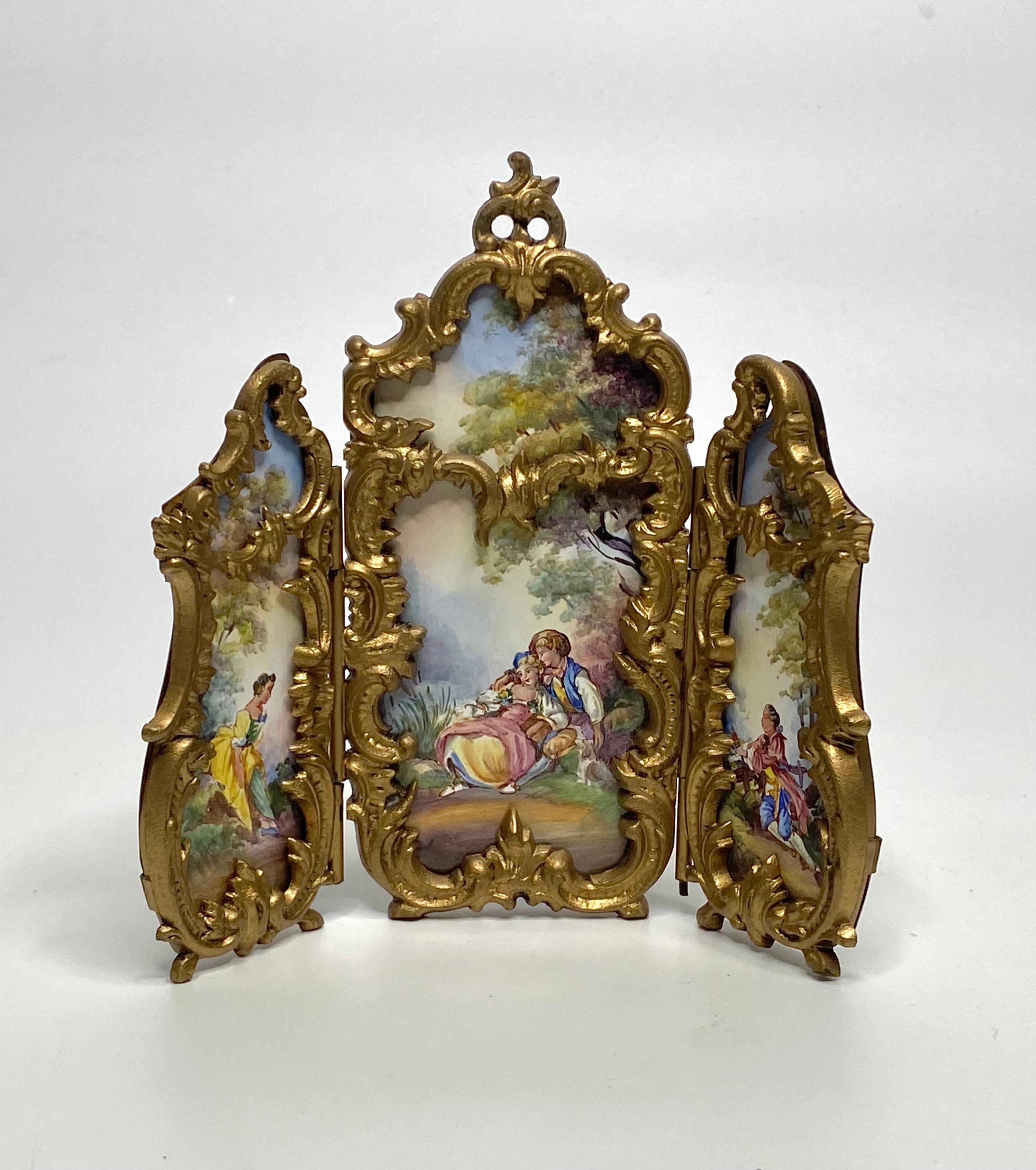 Enamel Viennese enamel miniature screen, c. 1900. For Sale