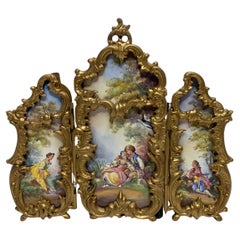 Antique Viennese enamel miniature screen, c. 1900.