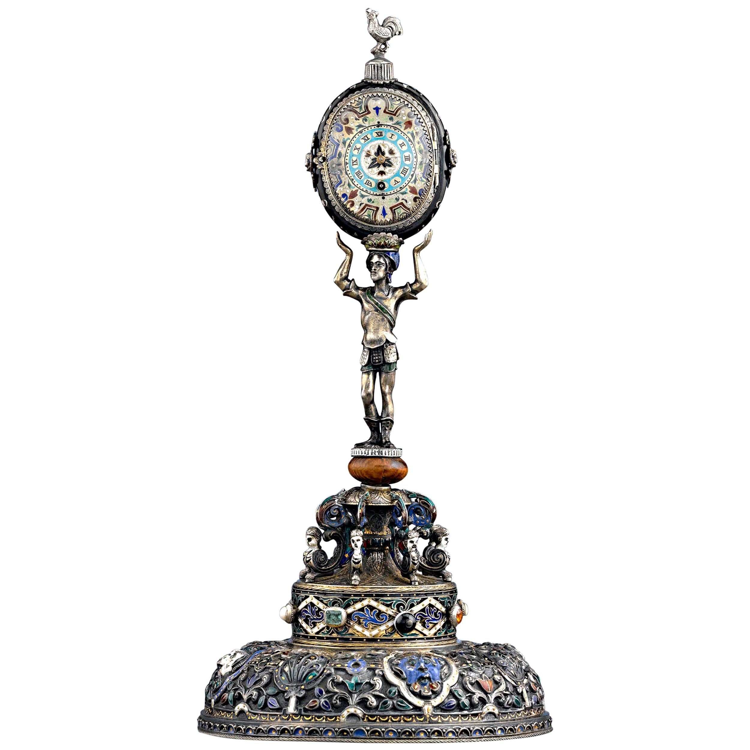 Viennese Enamel Soldier Clock