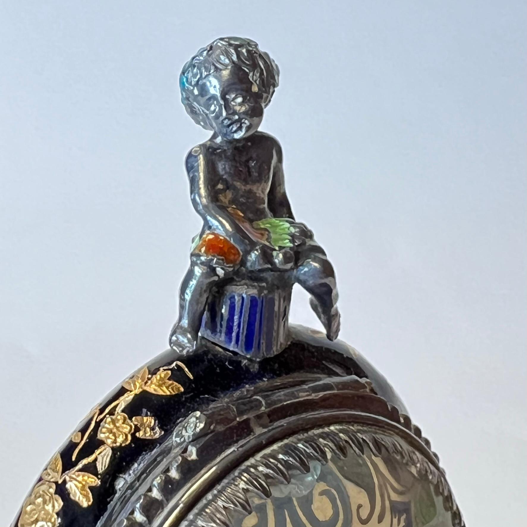 Viennese Enameled Silver Table Clock Attributed to Herman Bohm 5