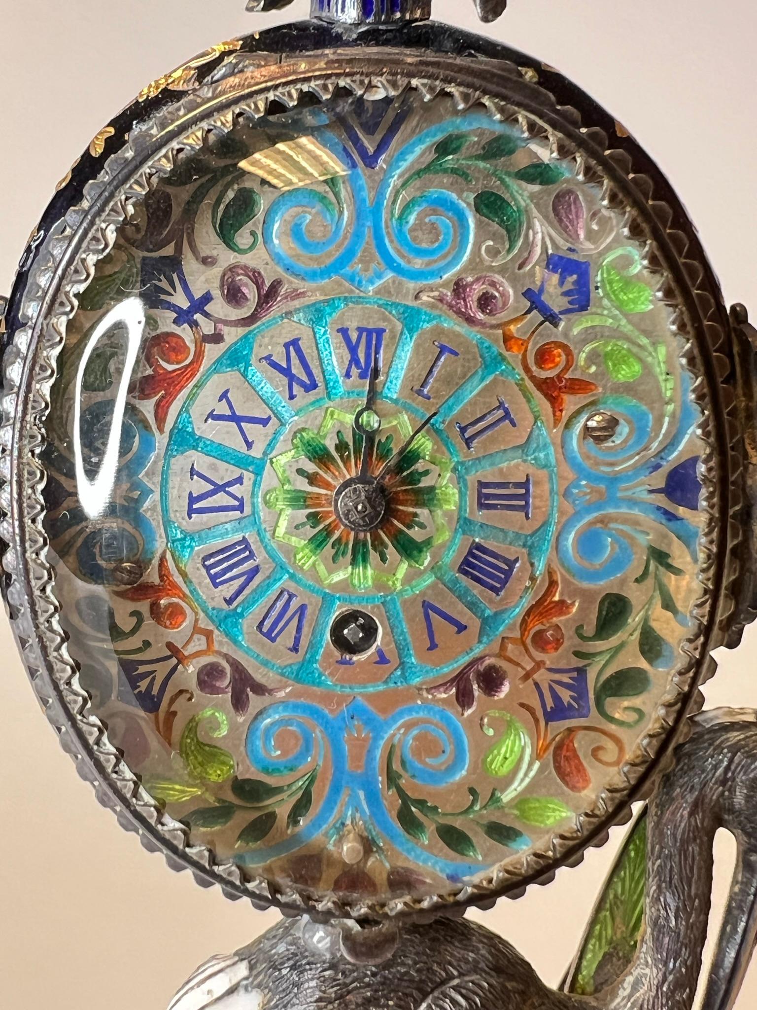 Viennese Enameled Silver Table Clock Attributed to Herman Bohm 8