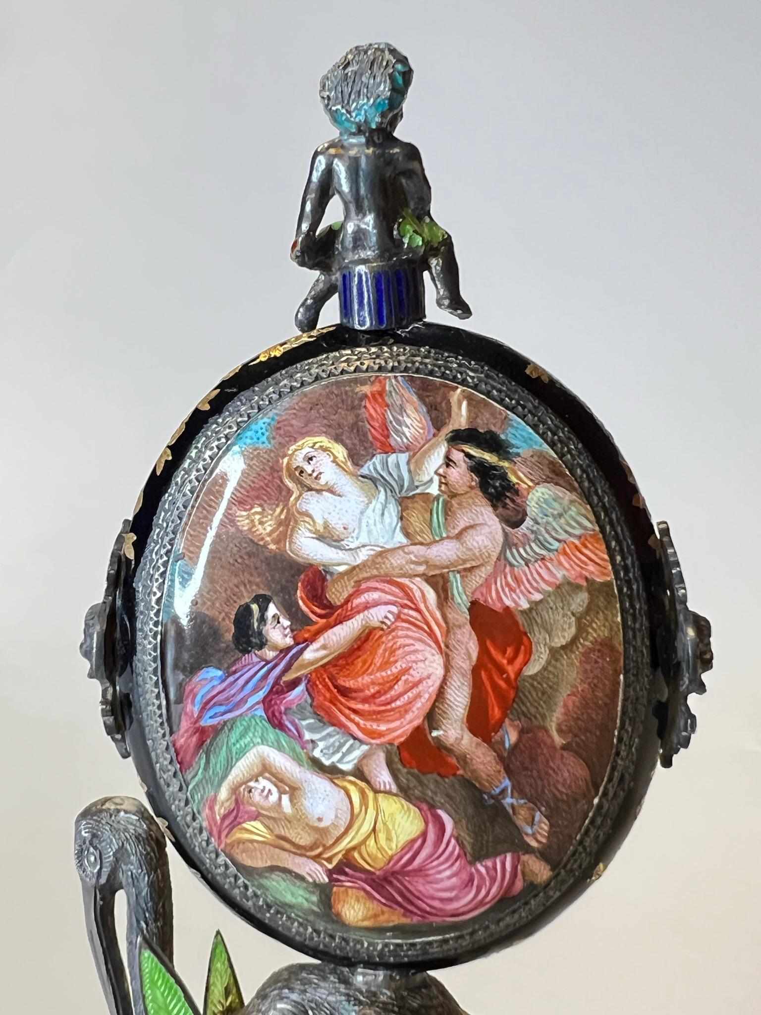 Viennese Enameled Silver Table Clock Attributed to Herman Bohm 9