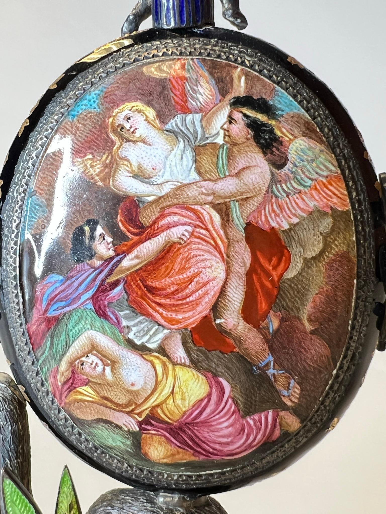 Viennese Enameled Silver Table Clock Attributed to Herman Bohm 10