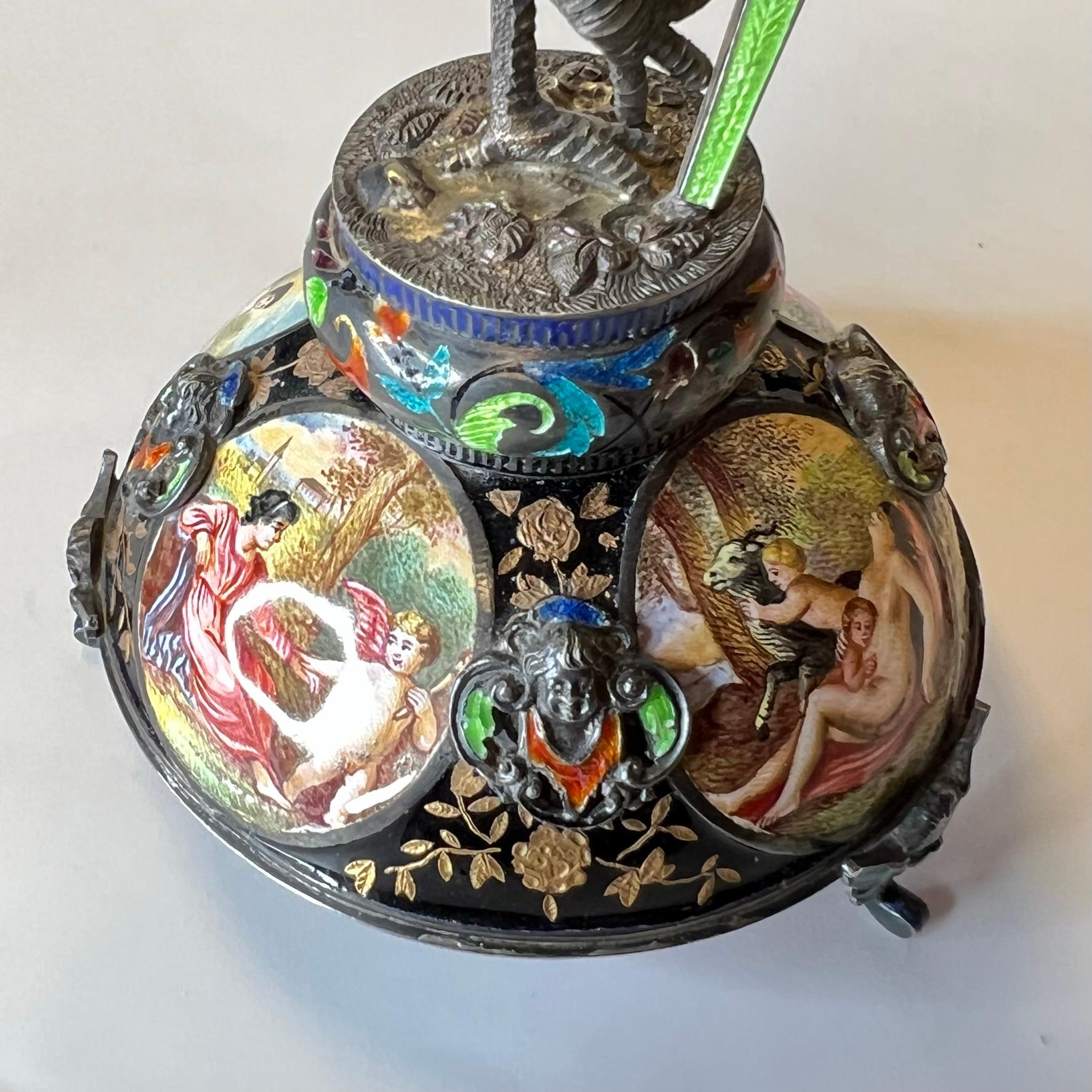 Viennese Enameled Silver Table Clock Attributed to Herman Bohm 12