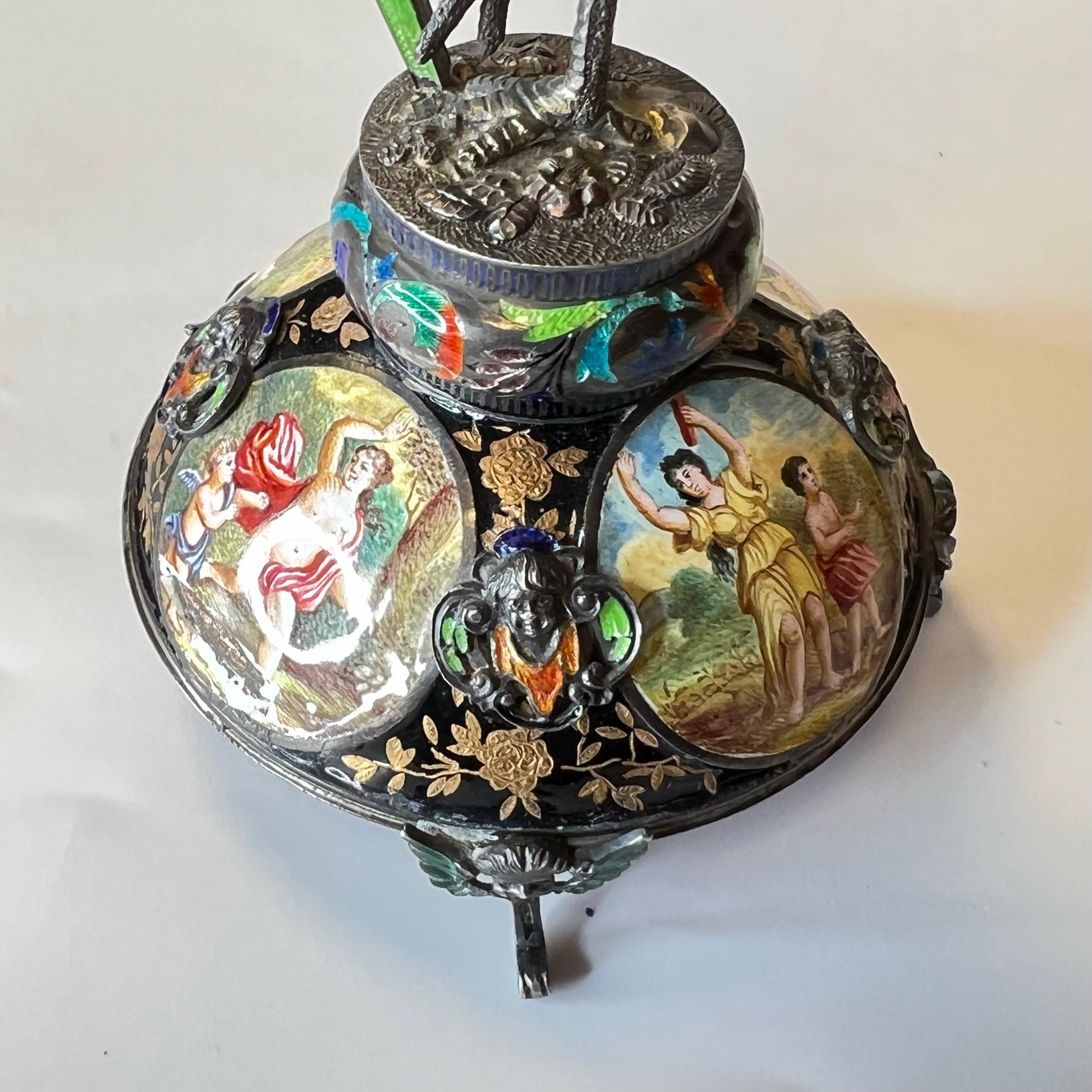 Viennese Enameled Silver Table Clock Attributed to Herman Bohm 14