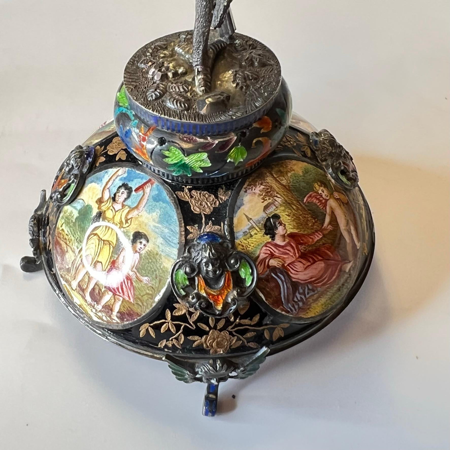 Viennese Enameled Silver Table Clock Attributed to Herman Bohm 15