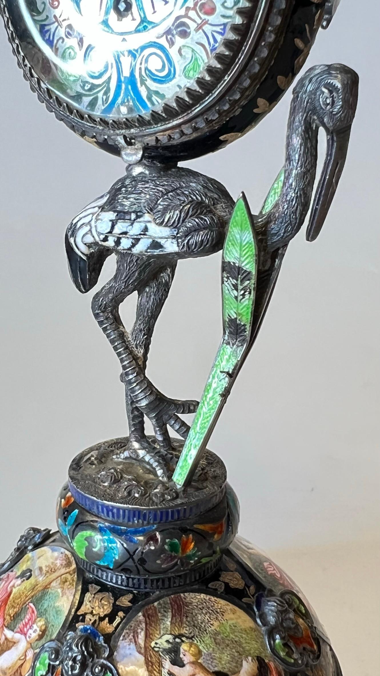 Viennese Enameled Silver Table Clock Attributed to Herman Bohm 3