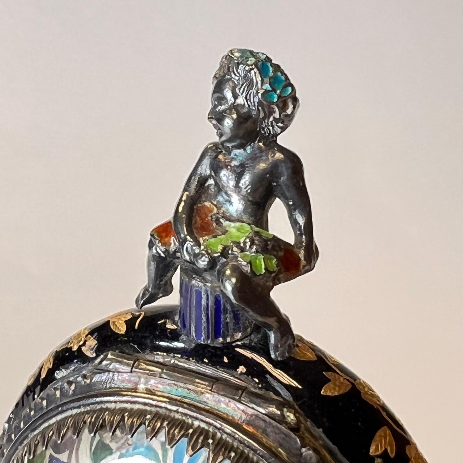 Viennese Enameled Silver Table Clock Attributed to Herman Bohm 4