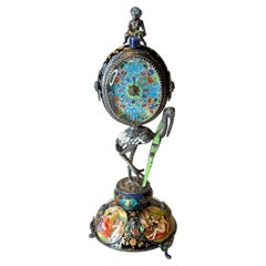 Viennese Enameled Silver Table Clock Attributed to Herman Bohm