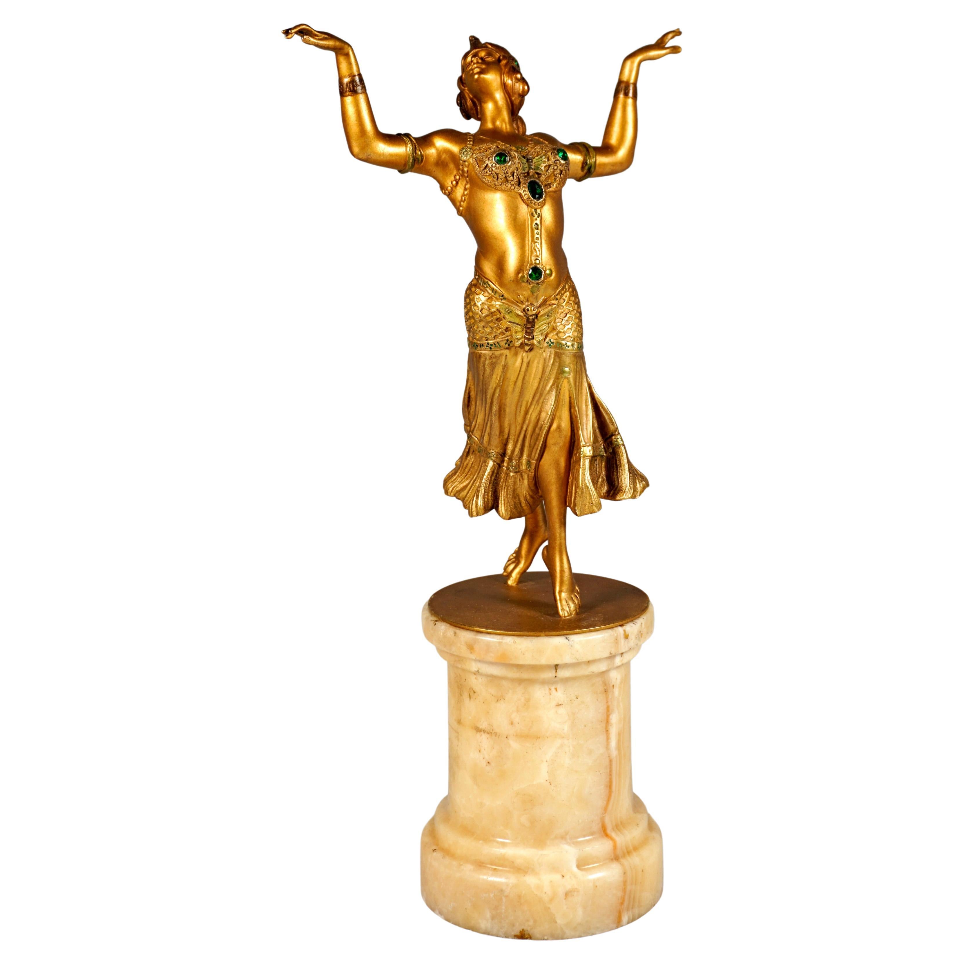 Viennese Gilded Bronze, Oriental Dancer On Onyx Base by Bergmann, around 1915