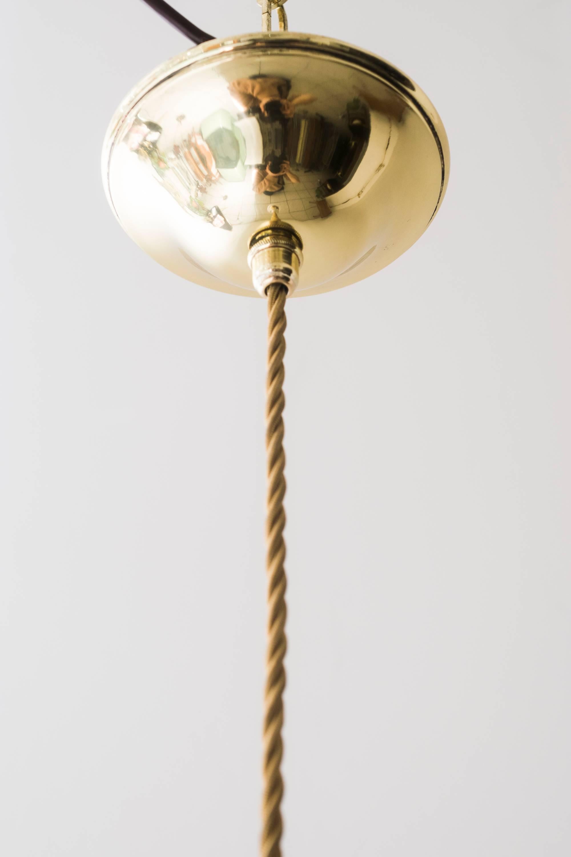 Polished Viennese Hanging Lamp circa 1905 with Loetz Lamp Shade Koloman Moser For Sale