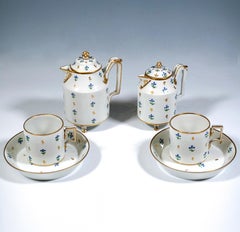 Viennese Imperial Porcelain Coffee Tete-a-tete, Cornflowers And Gold, Made 1797