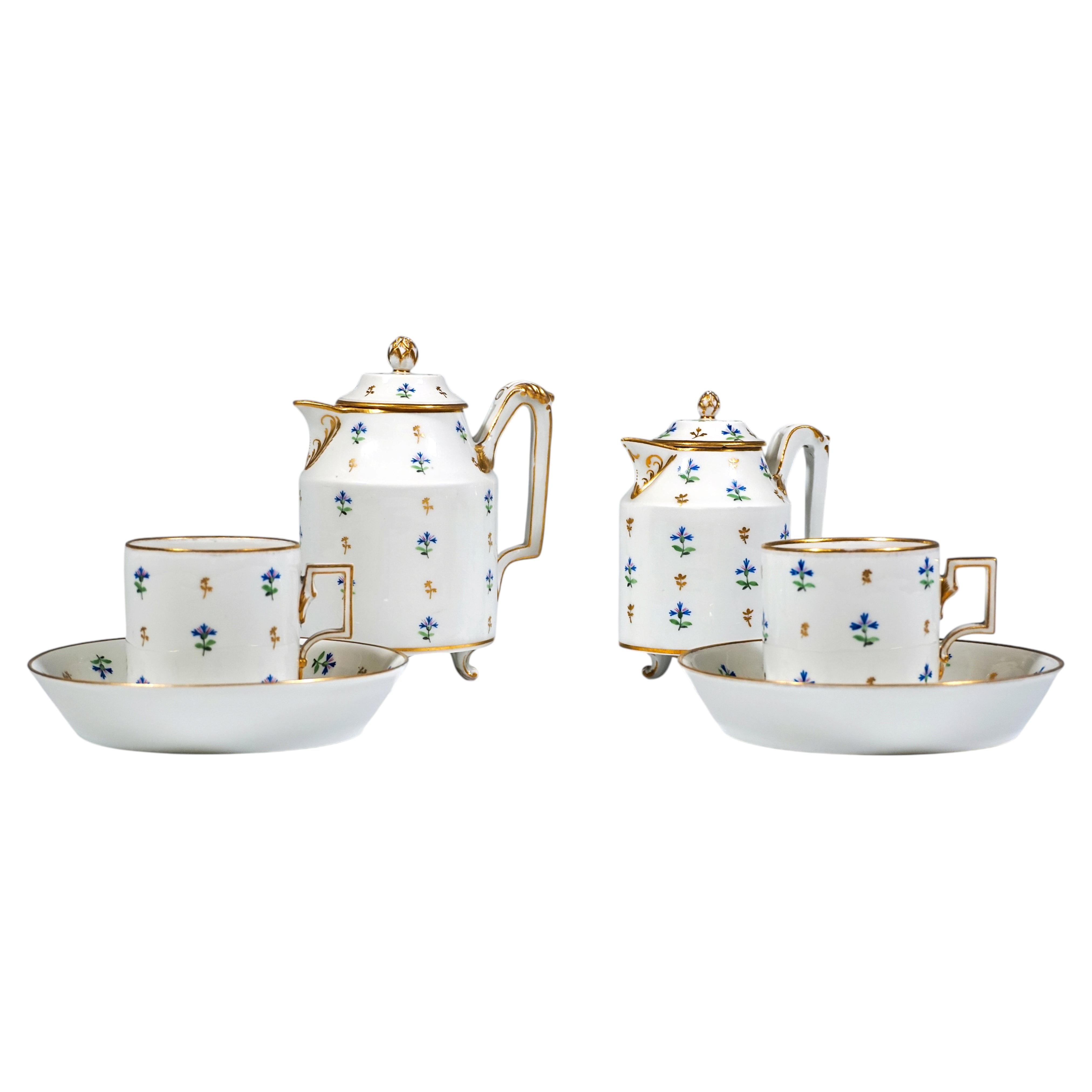 Viennese Imperial Porcelain Coffee Tete-a-tete, Cornflowers And Gold, Made 1797