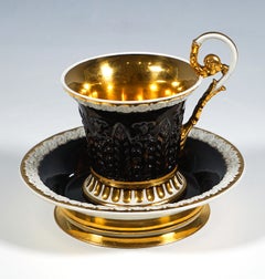 Viennese Imperial Porcelain Collecting Cup, Acanthus Relief, Marble & Gold, 1821