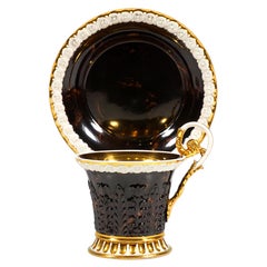 Viennese Imperial Porcelain Collecting Cup, Acanthus Relief, Marble & Gold, 1821