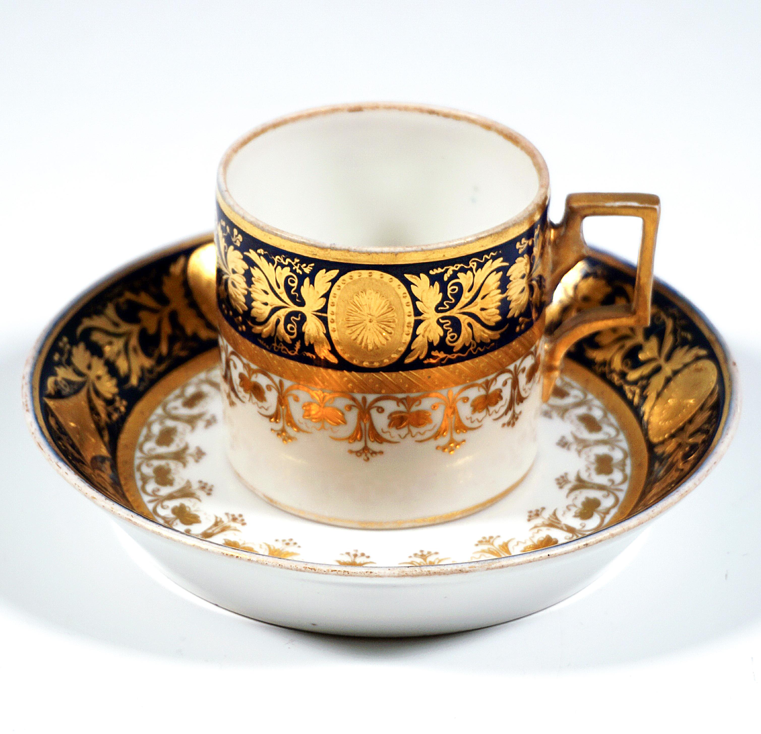 Taza de colección de porcelana imperial vienesa, cobalto y oro, Sorgenthal, 1799 Imperio