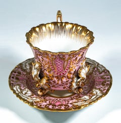 Elbogen Porcelain Manufacrory Collecting Cup, Rocailles With Pink & Gold, 1845