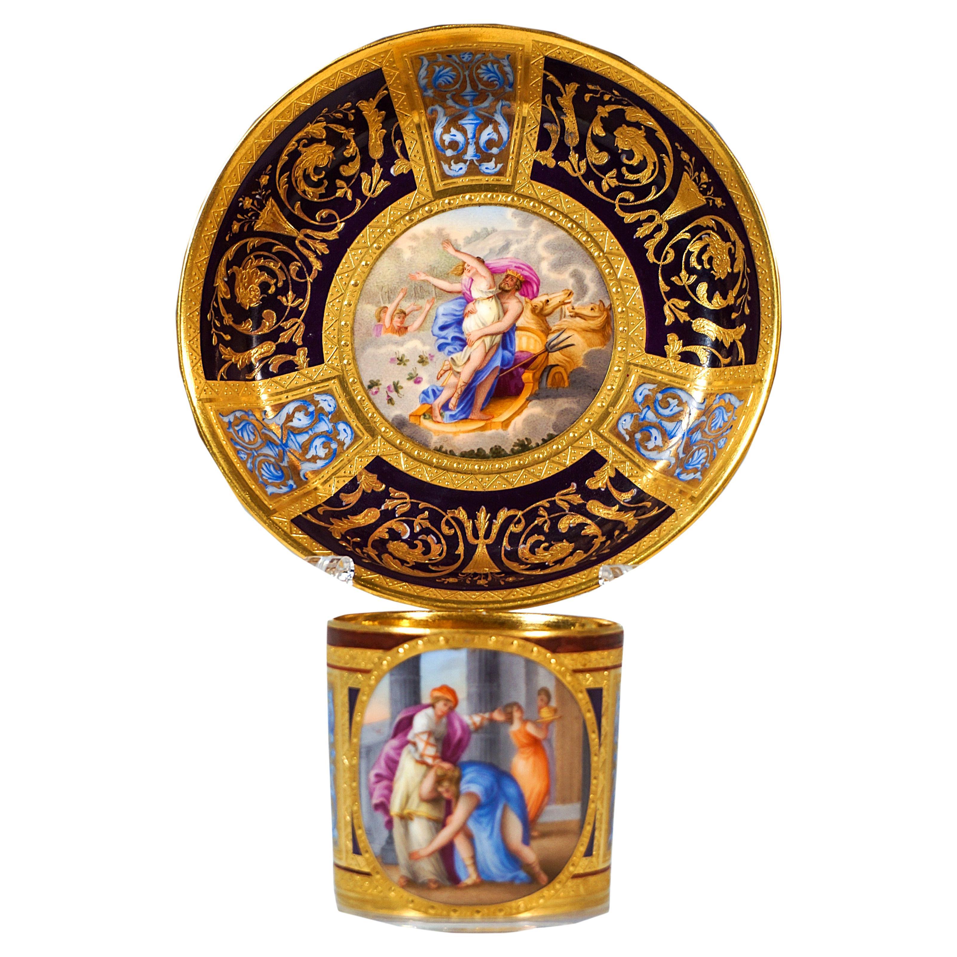 Viennese Imperial Porcelain Collecting Cup 
The Abduction Of Persephone
, 1816 For Sale