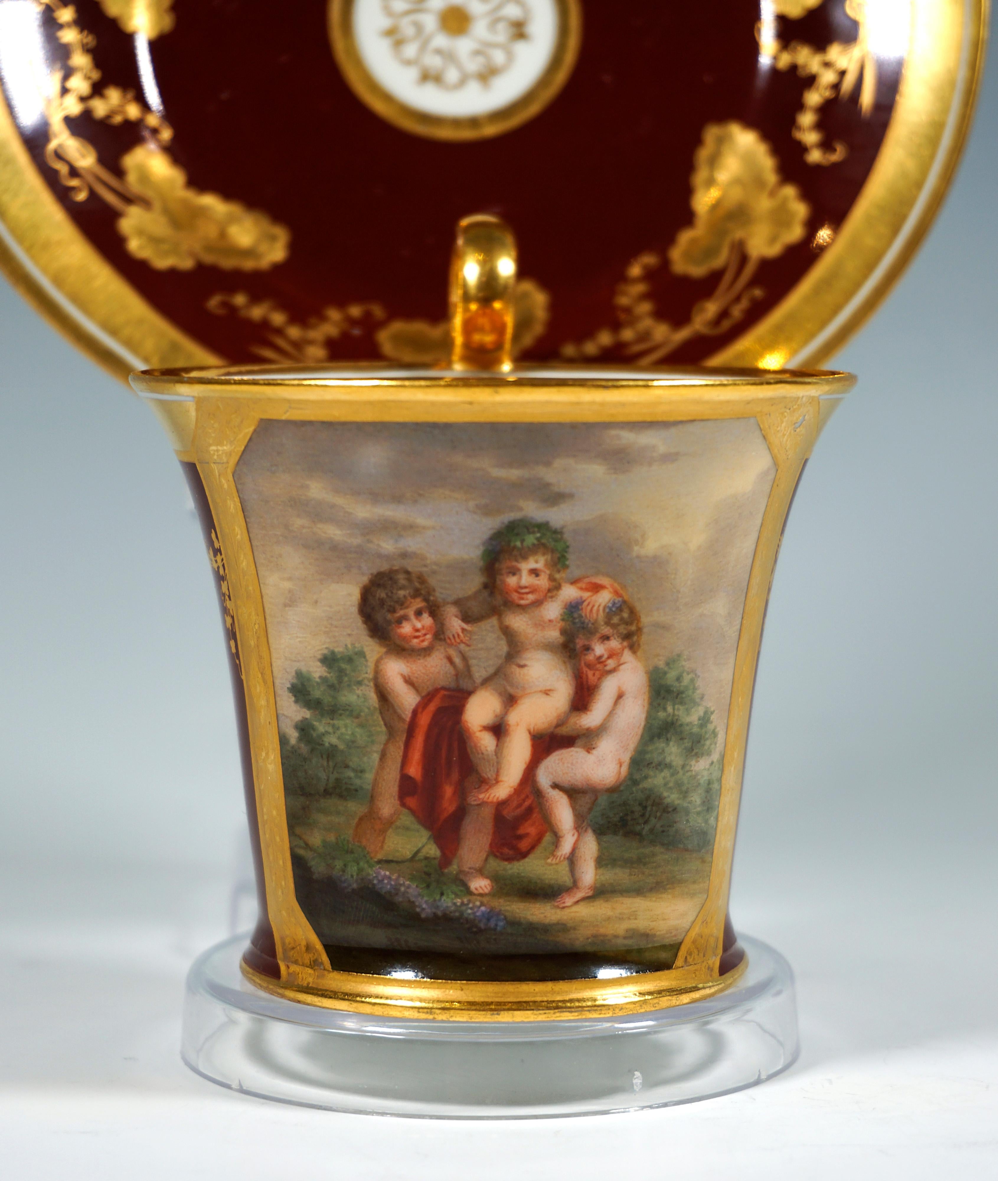 Romantic Viennese Imperial Porcelain Collecting Cup 'Three Cupids As Bacchants', 1816
