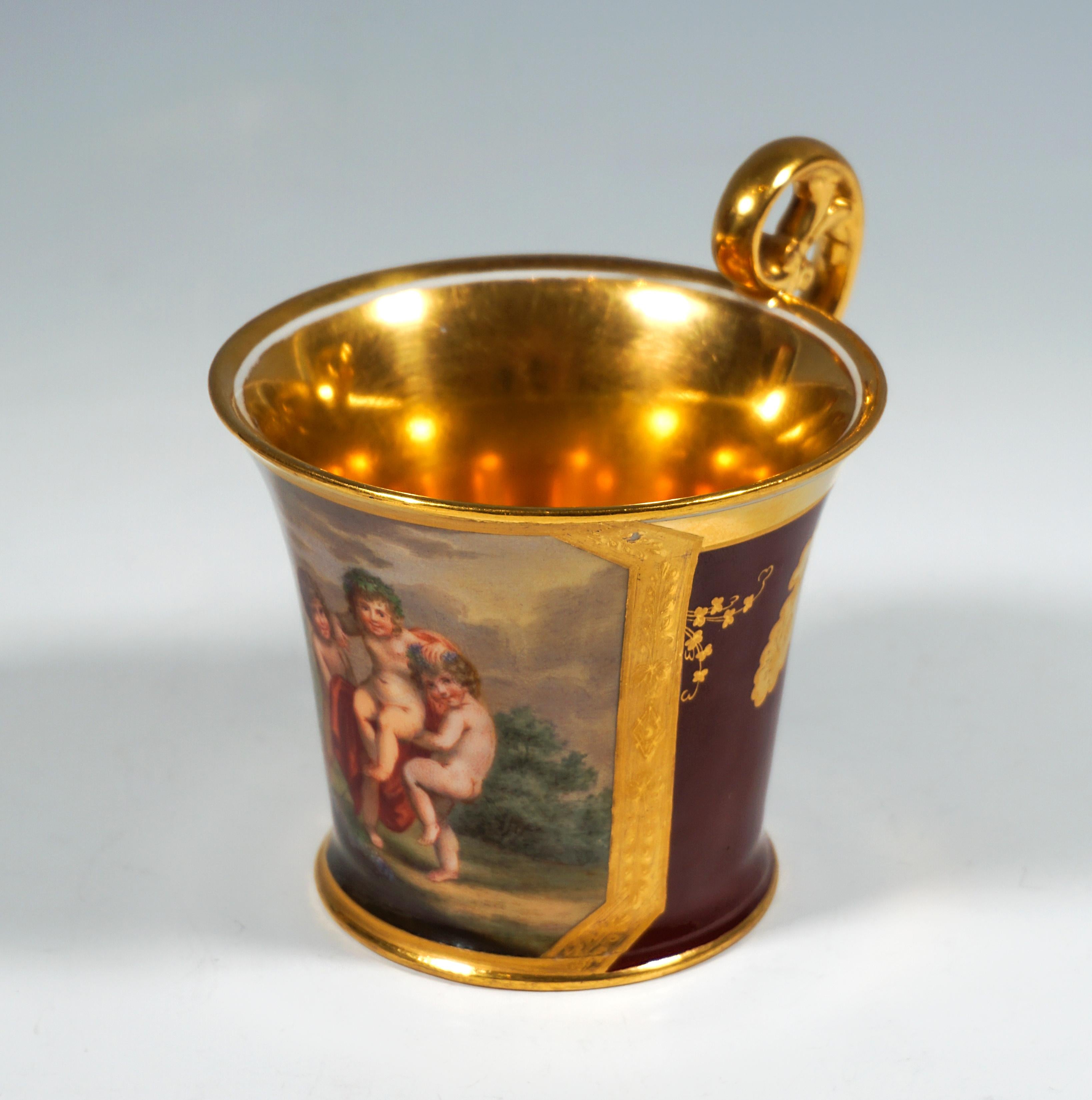 Hand-Crafted Viennese Imperial Porcelain Collecting Cup 'Three Cupids As Bacchants', 1816