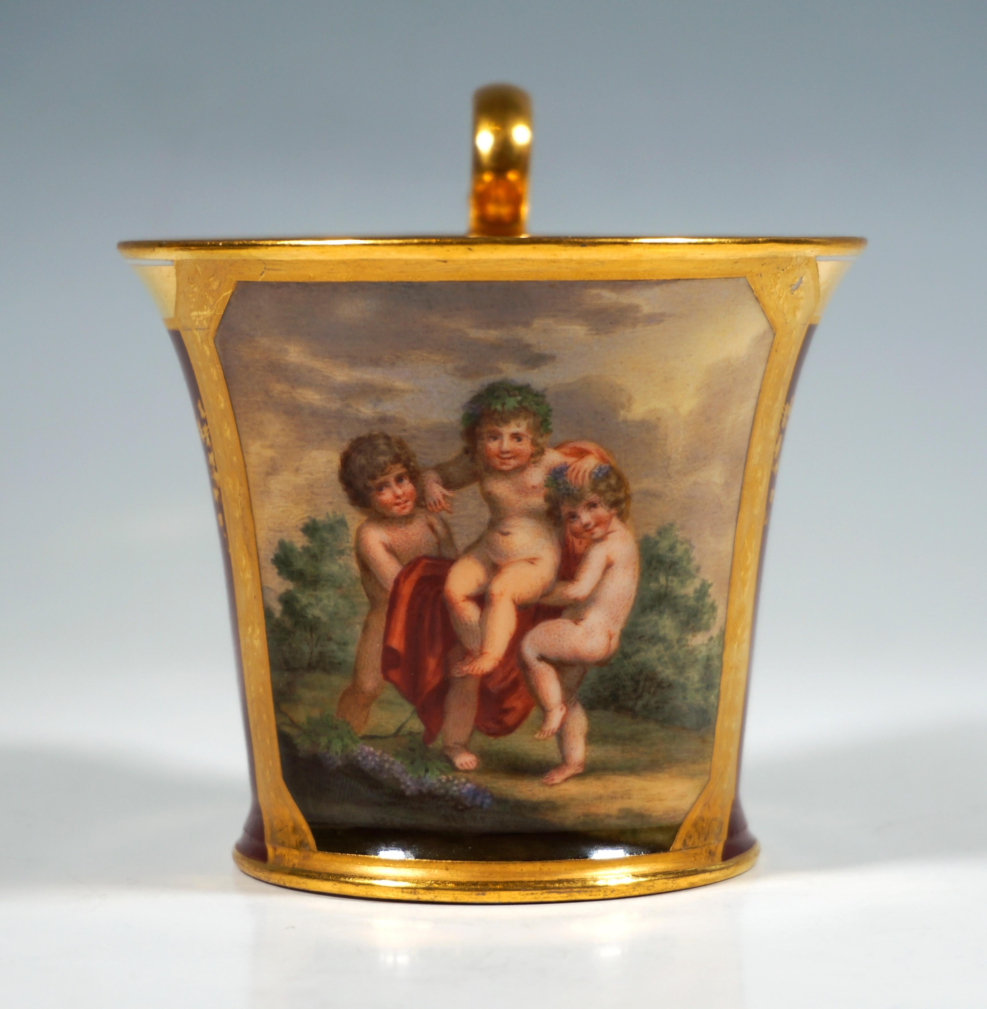 Viennese Imperial Porcelain Collecting Cup 'Three Cupids As Bacchants', 1816 In Good Condition In Vienna, AT