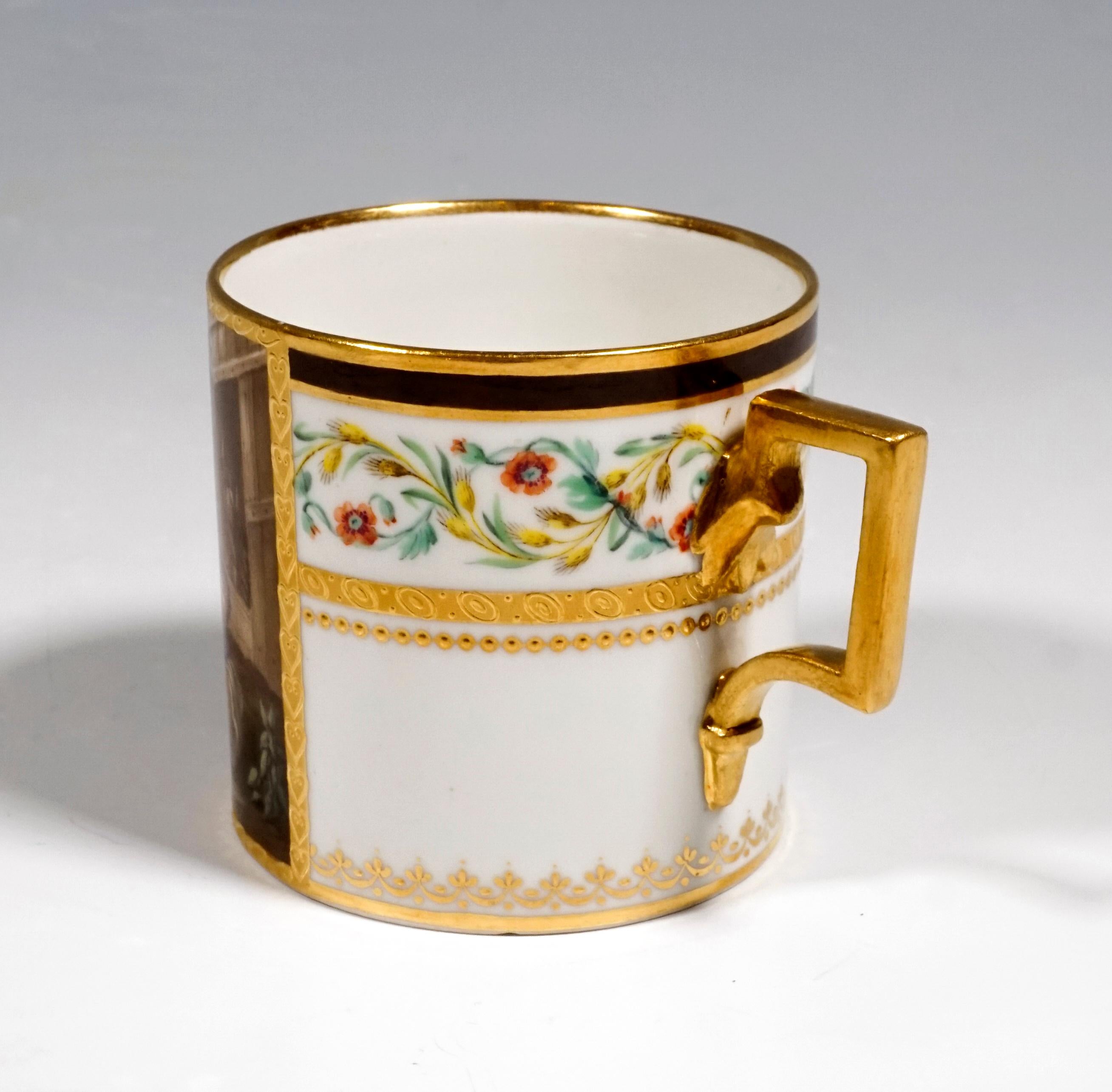Hand-Crafted Viennese Imperial Porcelain Collecting Cup with Genre Scene, Sorgenthal, 1801