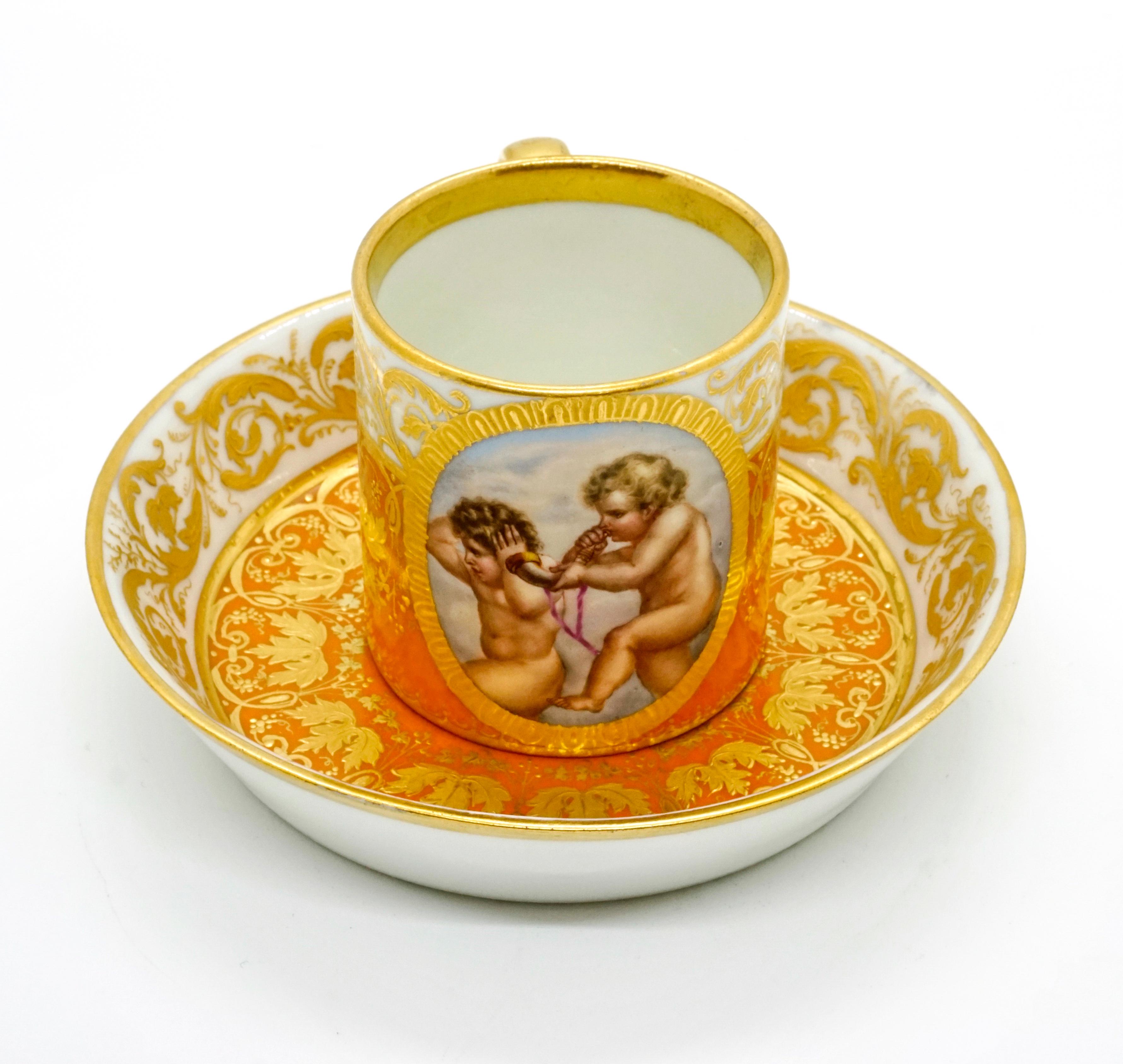 Other Viennese Imperial Porcelain Collecting Cup Yellow and Gold with Cupids, 1825