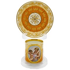 Viennese Imperial Porcelain Collecting Cup Yellow and Gold with Cupids, 1825