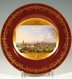 Viennese Imperial Porcelain Picture Plate Plate, Baden En Autriche, 1813
