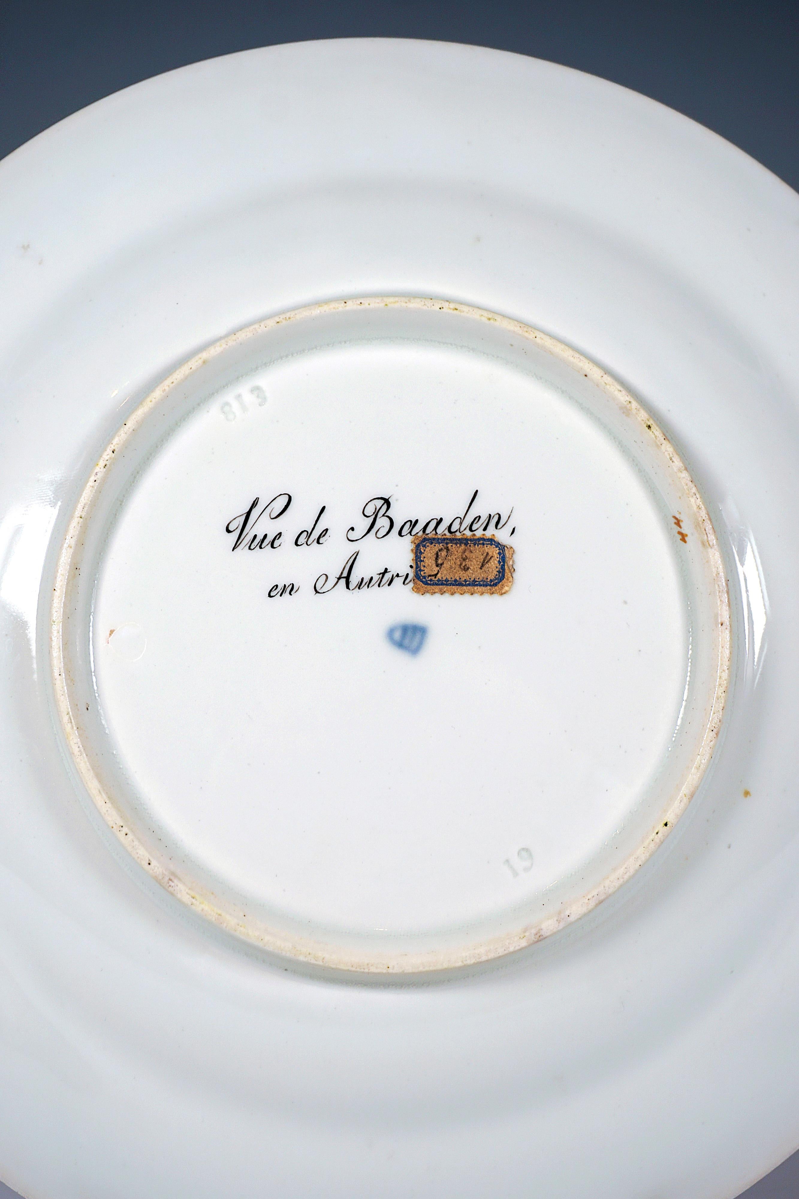 Early 19th Century Viennese Imperial Porcelain Picture Plate Plate, Baden En Autriche, 1813 For Sale