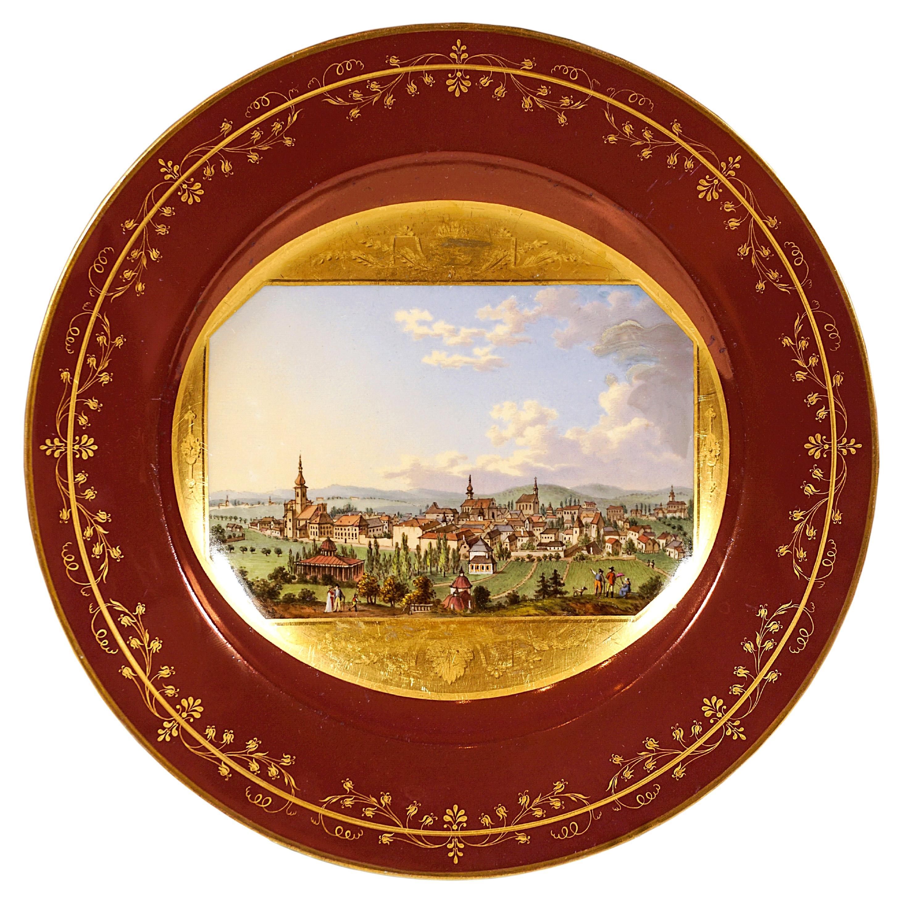 Wiener kaiserlicher Wiener Bilderteller aus Porzellan, Baden En Autriche, 1813