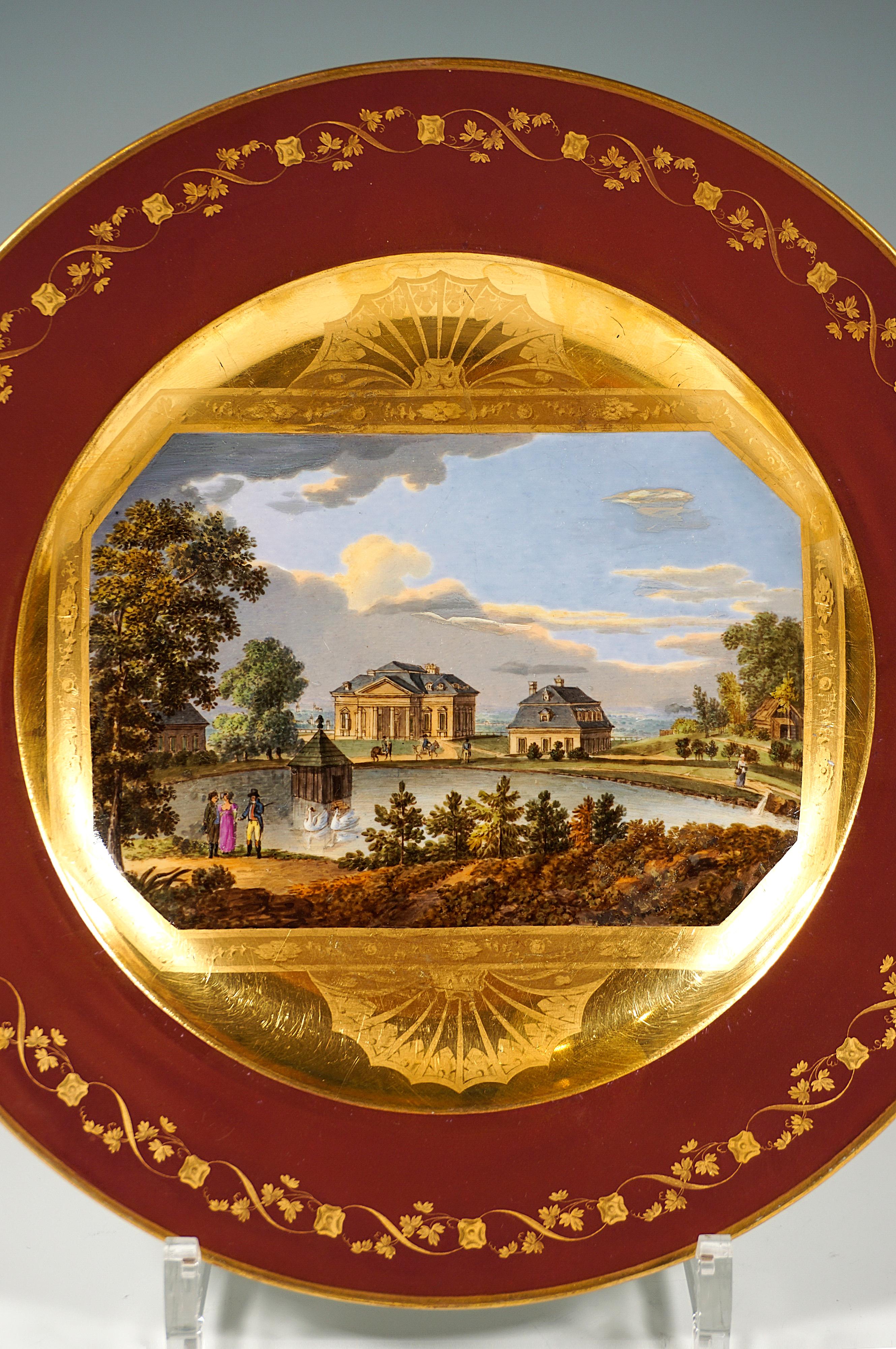 Classical Greek Viennese Imperial Porcelain Picture Plate Plate Château Predigtstuhl Vienna 1813